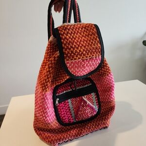 Peruvian Handwoven Pink and Orange Backpack
